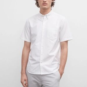 Slim Striped Short-Sleeve Oxford Shirt - New With Tags - NEVER WORN - White Base